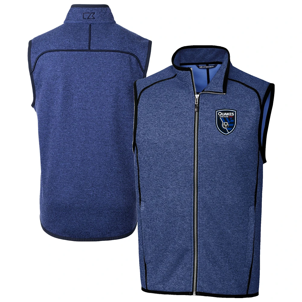 Men's Cutter & Buck Heather San Jose Earthquakes Mainsail Sweater-Knit Full-Zip Vest