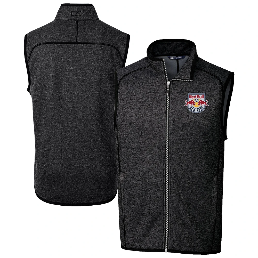 Men's Cutter & Buck Heather Charcoal New York Red Bulls Mainsail Sweater-Knit Full-Zip Vest