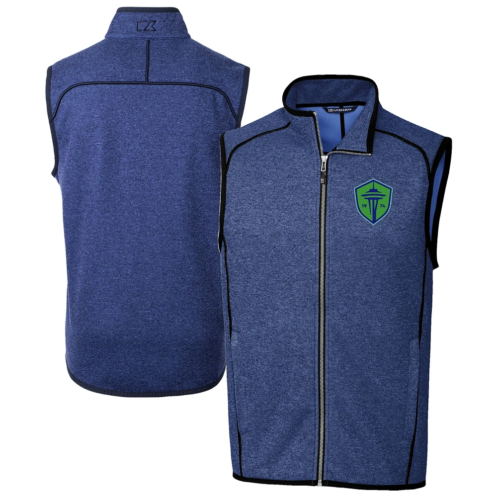 Men's Cutter & Buck Heather Seattle Sounders FC Mainsail Sweater-Knit Full-Zip Vest