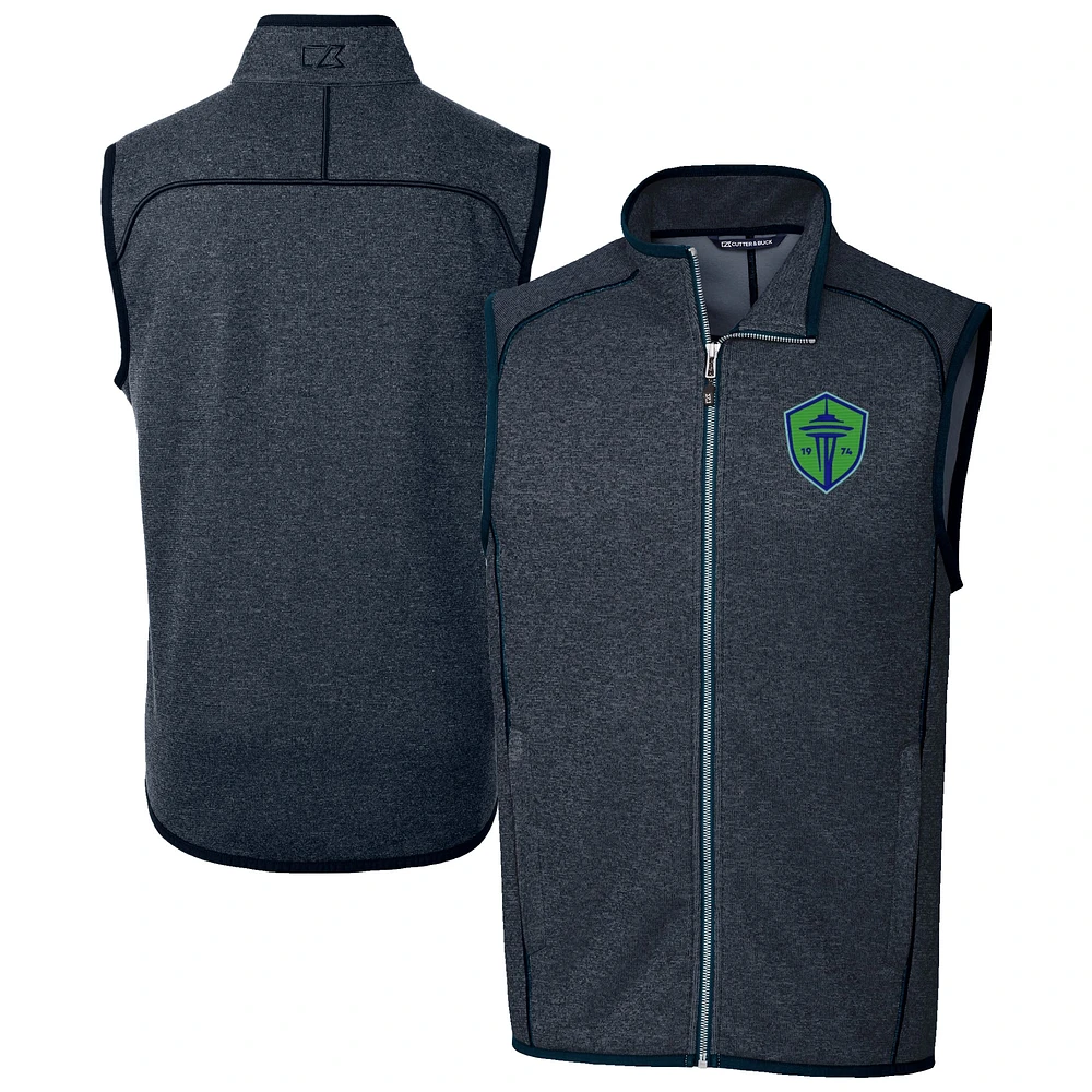 Men's Cutter & Buck Heather Navy Seattle Sounders FC Mainsail Sweater-Knit Full-Zip Vest