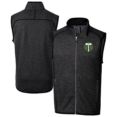 Men's Cutter & Buck Heather Charcoal Portland Timbers Mainsail Sweater-Knit Full-Zip Vest