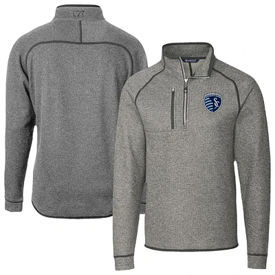 Men's Cutter & Buck Heather Gray Sporting Kansas City Mainsail Sweater-Knit Half-Zip Raglan Jacket