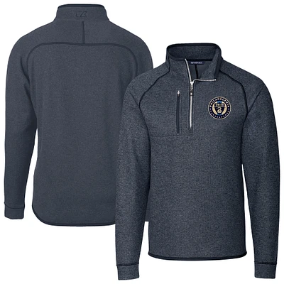 Men's Cutter & Buck Heather Navy Philadelphia Union Mainsail Sweater-Knit Half-Zip Raglan Jacket
