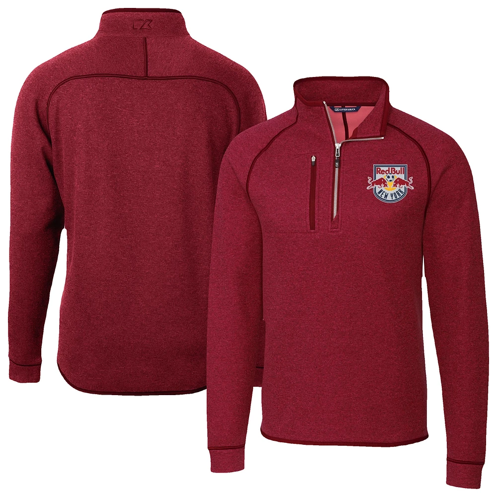 Men's Cutter & Buck Heather New York Red Bulls Mainsail Sweater-Knit Half-Zip Raglan Jacket