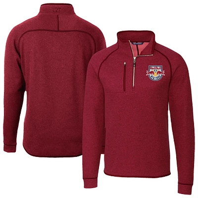 Men's Cutter & Buck Heather New York Red Bulls Mainsail Sweater-Knit Half-Zip Raglan Jacket