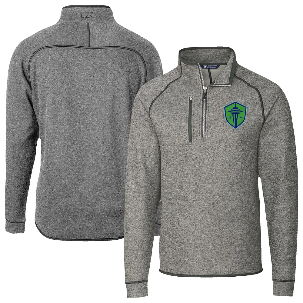 Men's Cutter & Buck Heather Gray Seattle Sounders FC Mainsail Sweater-Knit Half-Zip Raglan Jacket