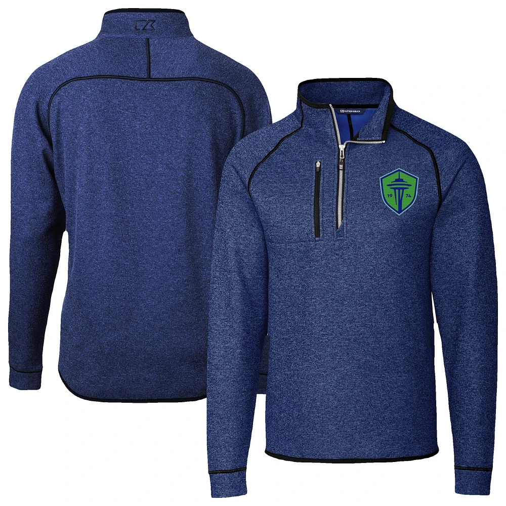 Men's Cutter & Buck Heather Seattle Sounders FC Mainsail Sweater-Knit Half-Zip Raglan Jacket