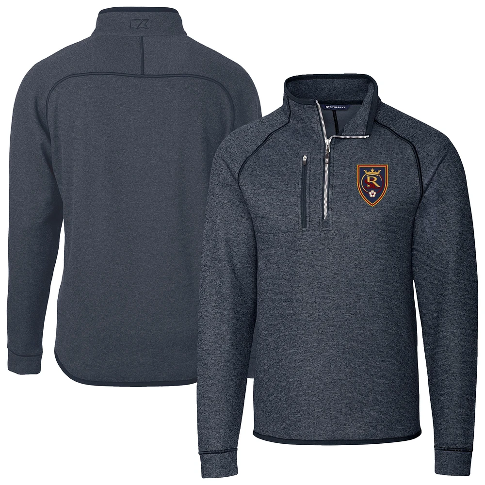 Men's Cutter & Buck Heather Navy Real Salt Lake Mainsail Sweater-Knit Half-Zip Raglan Jacket