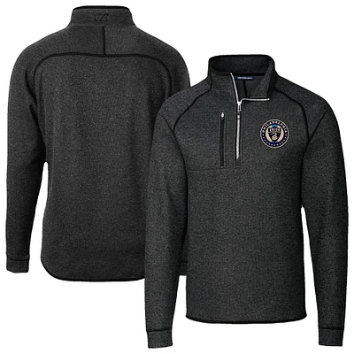 Men's Cutter & Buck Heather Philadelphia Union Mainsail Sweater-Knit Half-Zip Raglan Jacket