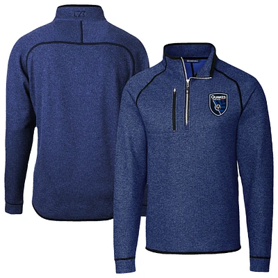Men's Cutter & Buck Heather San Jose Earthquakes Mainsail Sweater-Knit Half-Zip Raglan Jacket