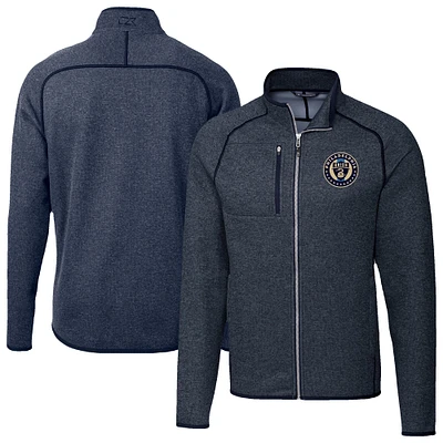 Men's Cutter & Buck Heather Navy Philadelphia Union Mainsail Sweater-Knit Full-Zip Jacket