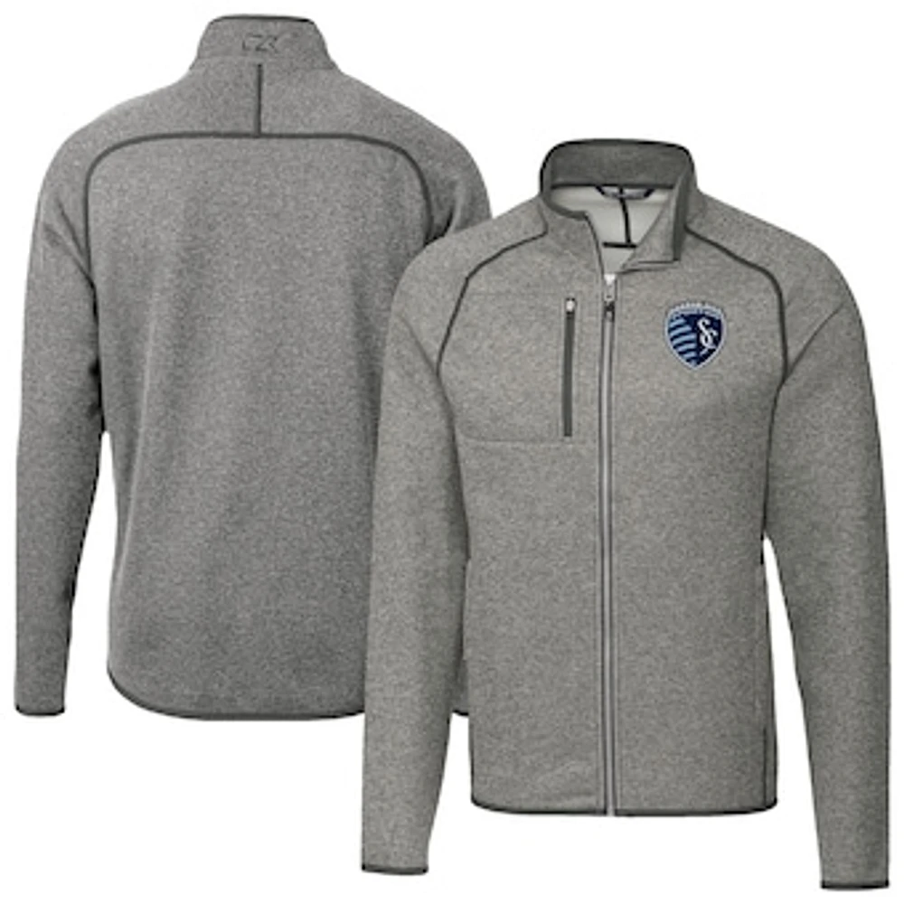 Men's Cutter & Buck Heather Gray Sporting Kansas City Mainsail Sweater-Knit Full-Zip Jacket
