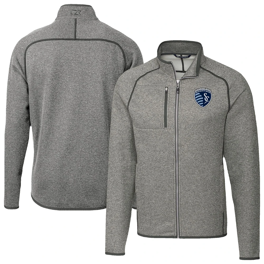 Men's Cutter & Buck Heather Gray Sporting Kansas City Mainsail Sweater-Knit Full-Zip Jacket