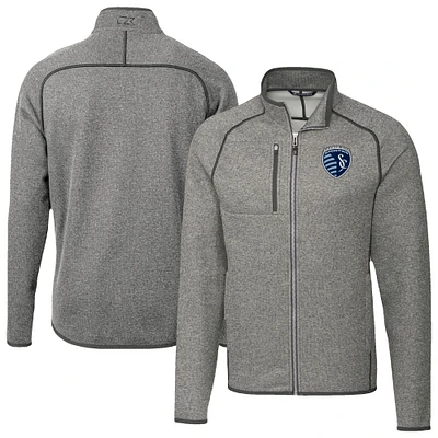 Men's Cutter & Buck Heather Gray Sporting Kansas City Mainsail Sweater-Knit Full-Zip Jacket