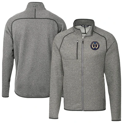 Men's Cutter & Buck Heather Gray Philadelphia Union Mainsail Sweater-Knit Full-Zip Jacket