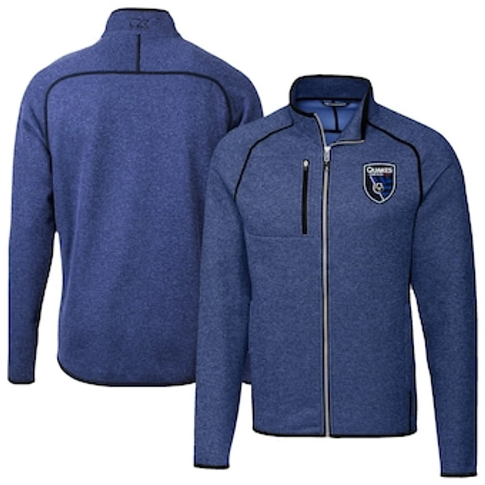 Men's Cutter & Buck Heather San Jose Earthquakes Mainsail Sweater-Knit Full-Zip Jacket