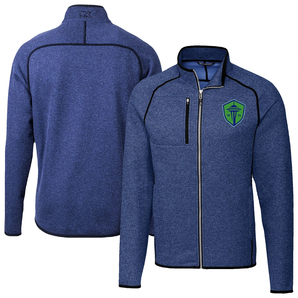 Men's Cutter & Buck Heather Seattle Sounders FC Mainsail Sweater-Knit Full-Zip Jacket