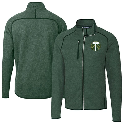 Men's Cutter & Buck Heather Portland Timbers Mainsail Sweater-Knit Full-Zip Jacket