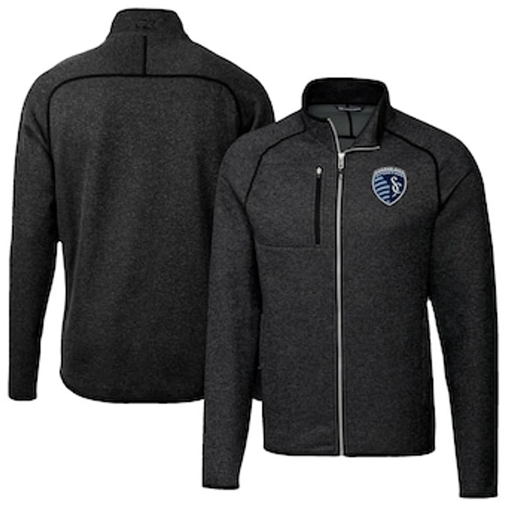 Men's Cutter & Buck Heather Charcoal Sporting Kansas City Mainsail Sweater-Knit Full-Zip Jacket