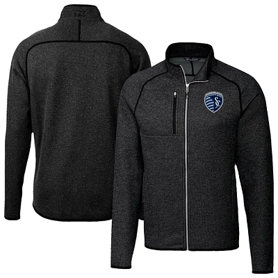 Men's Cutter & Buck Heather Charcoal Sporting Kansas City Mainsail Sweater-Knit Full-Zip Jacket