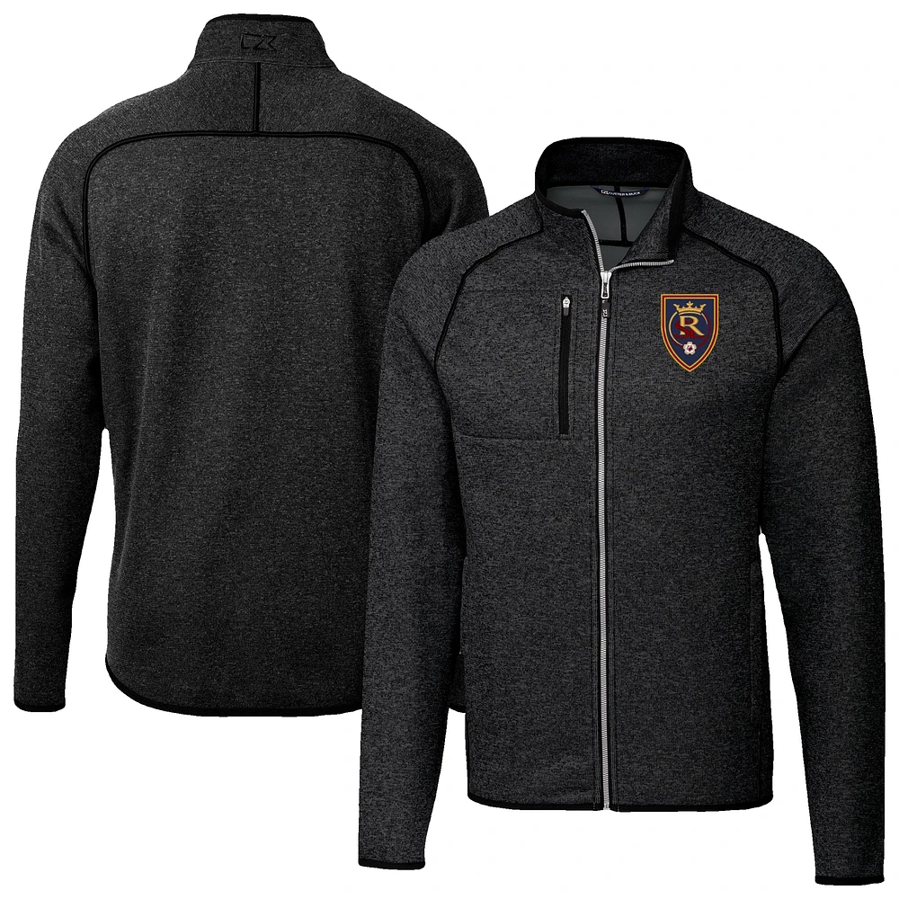 Men's Cutter & Buck Heather Charcoal Real Salt Lake Mainsail Sweater-Knit Full-Zip Jacket