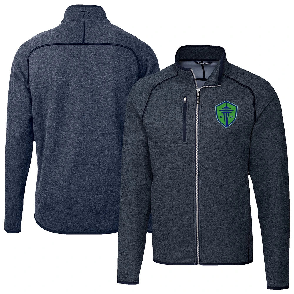 Men's Cutter & Buck Heather Navy Seattle Sounders FC Mainsail Sweater-Knit Full-Zip Jacket