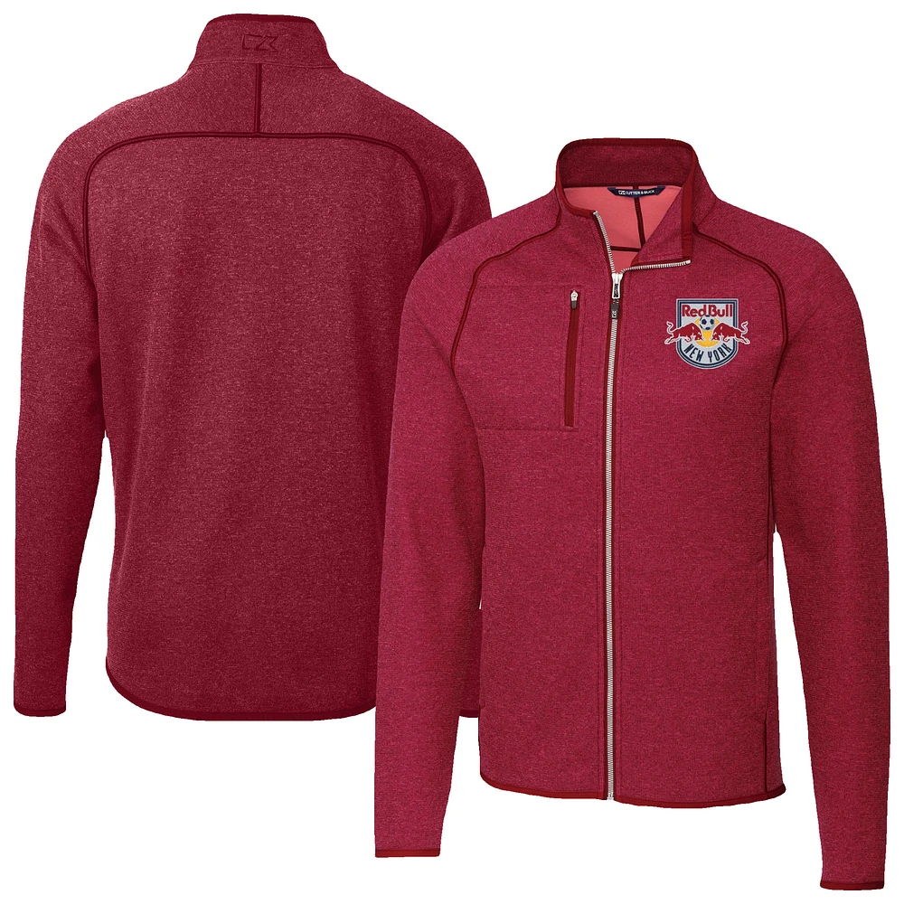 Men's Cutter & Buck Heather Red New York Bulls Mainsail Sweater-Knit Full-Zip Jacket