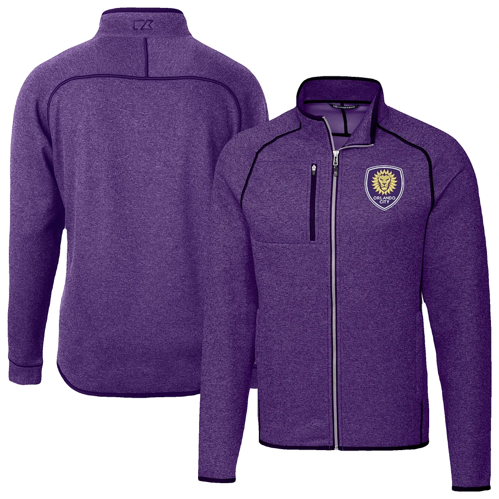 Men's Cutter & Buck Heather Orlando City SC Mainsail Sweater-Knit Full-Zip Jacket