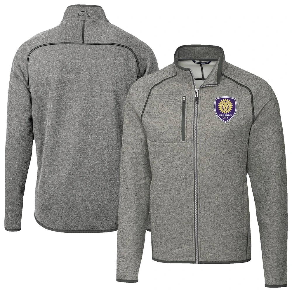 Men's Cutter & Buck Heather Gray Orlando City SC Mainsail Sweater-Knit Full-Zip Jacket
