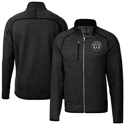 Men's Cutter & Buck Heather Charcoal Philadelphia Union Mainsail Sweater-Knit Full-Zip Jacket