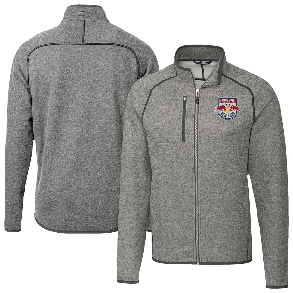 Men's Cutter & Buck Heather Gray New York Red Bulls Mainsail Sweater-Knit Full-Zip Jacket