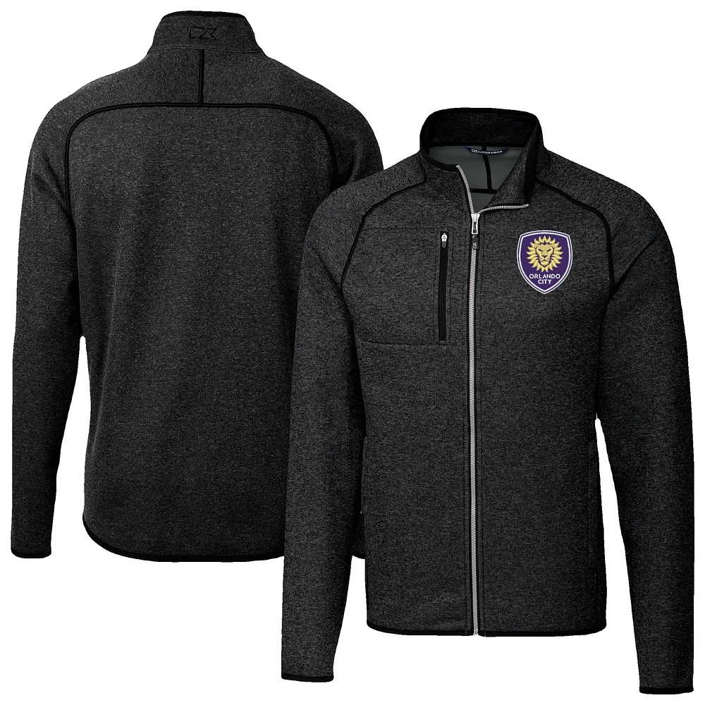 Men's Cutter & Buck Heather Charcoal Orlando City SC Mainsail Sweater-Knit Full-Zip Jacket