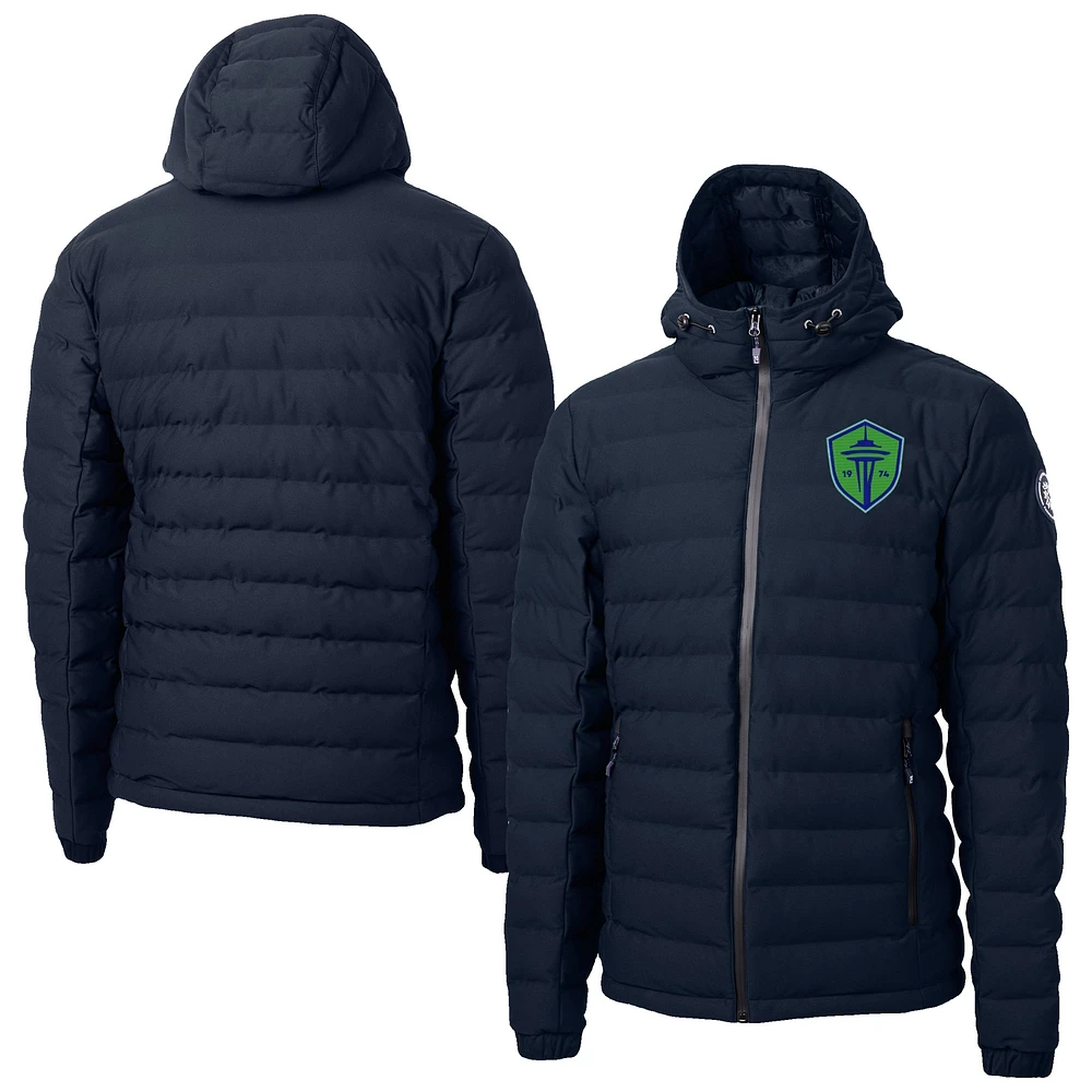 Men's Cutter & Buck Navy Seattle Sounders FC Mission Ridge Repreve Eco Insulated Hooded Puffer Jacket