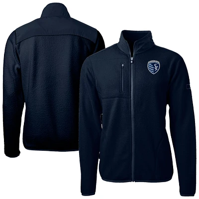 Men's Cutter & Buck Navy Sporting Kansas City Cascade Eco Fleece Full-Zip Jacket