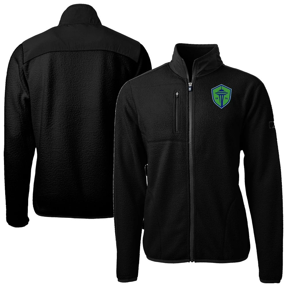 Men's Cutter & Buck Black Seattle Sounders FC Cascade Eco Fleece Full-Zip Jacket