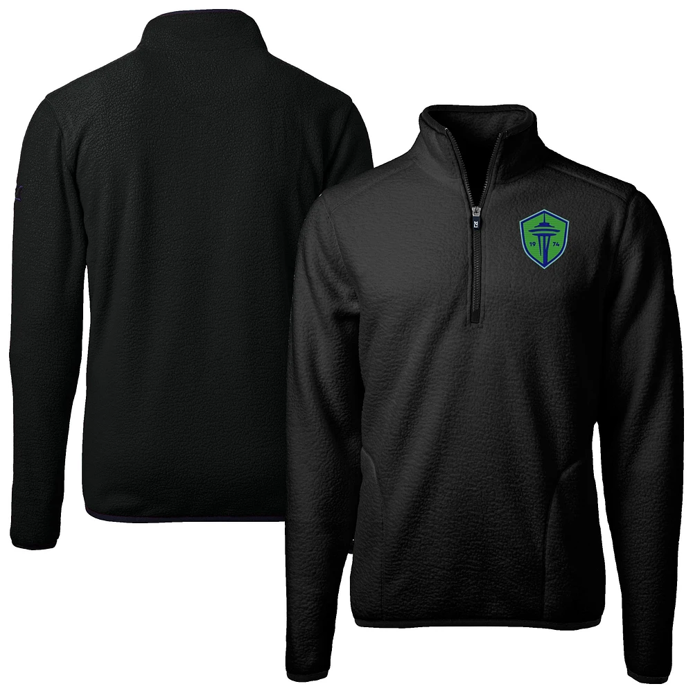 Men's Cutter & Buck Black Seattle Sounders FC Cascade Eco Fleece Quarter-Zip Jacket