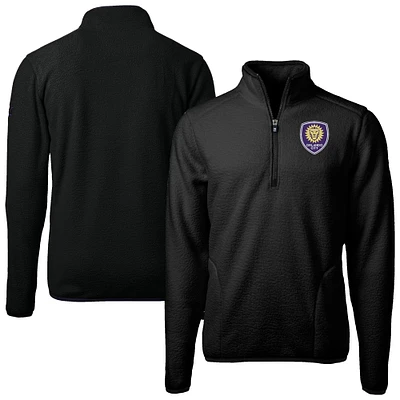 Men's Cutter & Buck Black Orlando City SC Cascade Eco Fleece Quarter-Zip Jacket