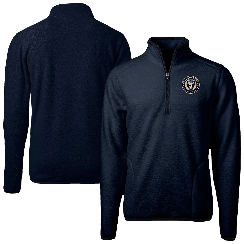 Men's Cutter & Buck Navy Philadelphia Union Cascade Eco Fleece Quarter-Zip Jacket