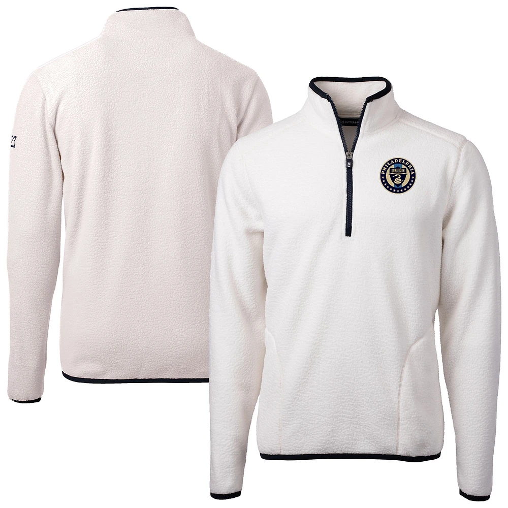 Men's Cutter & Buck Oatmeal Philadelphia Union Cascade Eco Fleece Quarter-Zip Jacket