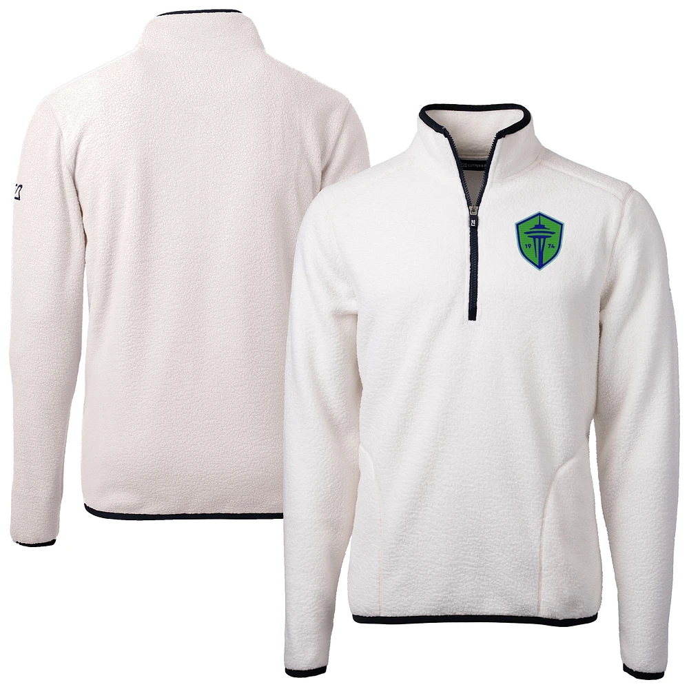 Men's Cutter & Buck Oatmeal Seattle Sounders FC Cascade Eco Fleece Quarter-Zip Jacket