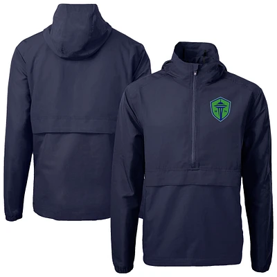 Men's Cutter & Buck Navy Seattle Sounders FC Charter Eco Recycled Anorak Hooded Half-Zip Jacket