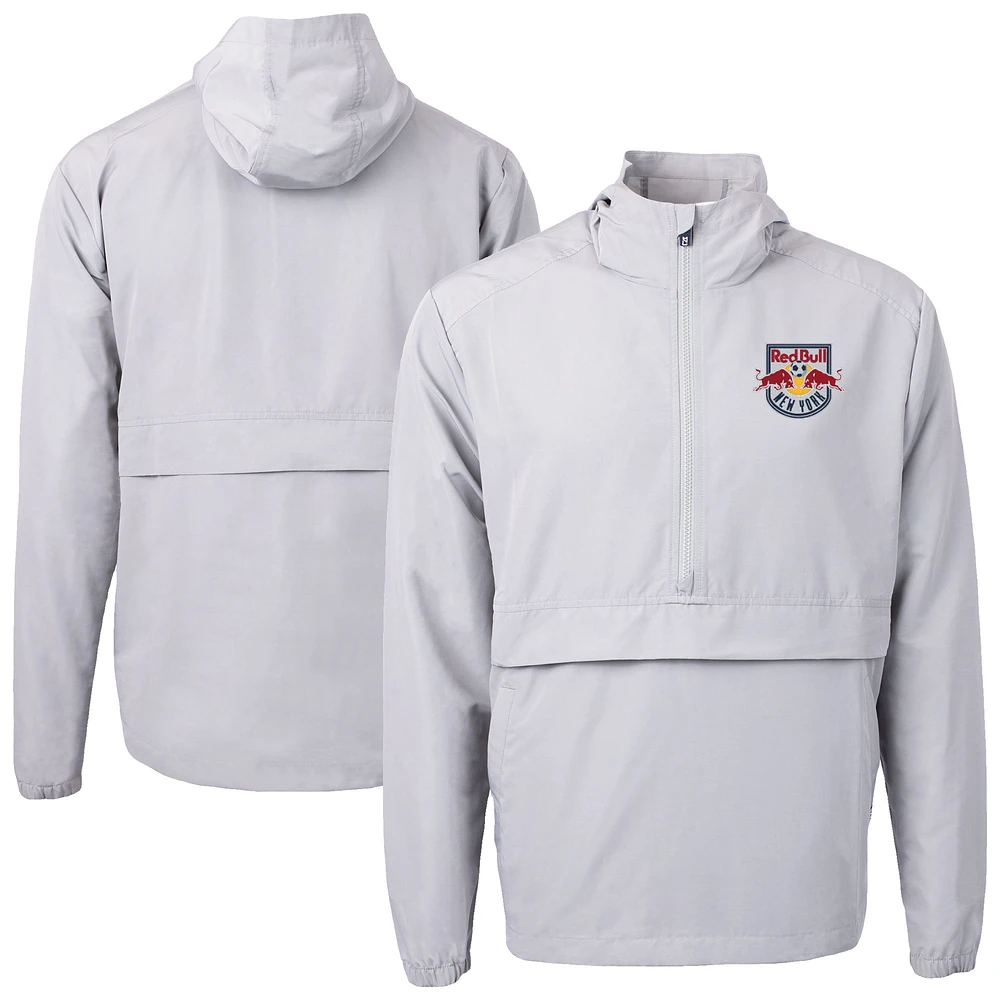Men's Cutter & Buck Gray New York Red Bulls Charter Eco Recycled Anorak Hooded Half-Zip Jacket