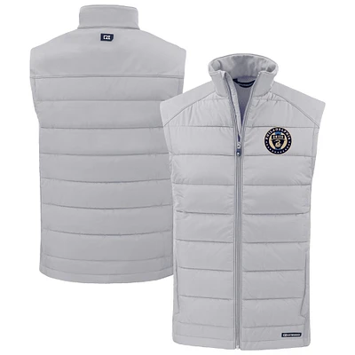 Men's Cutter & Buck Gray Philadelphia Union Evoke Hybrid Eco Softshell Recycled Full-Zip Vest