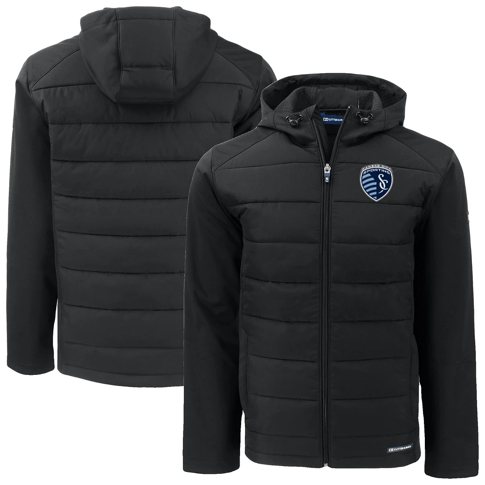 Men's Cutter & Buck Sporting Kansas City Evoke Hybrid Eco Softshell Recycled Full Zip Hooded Jacket