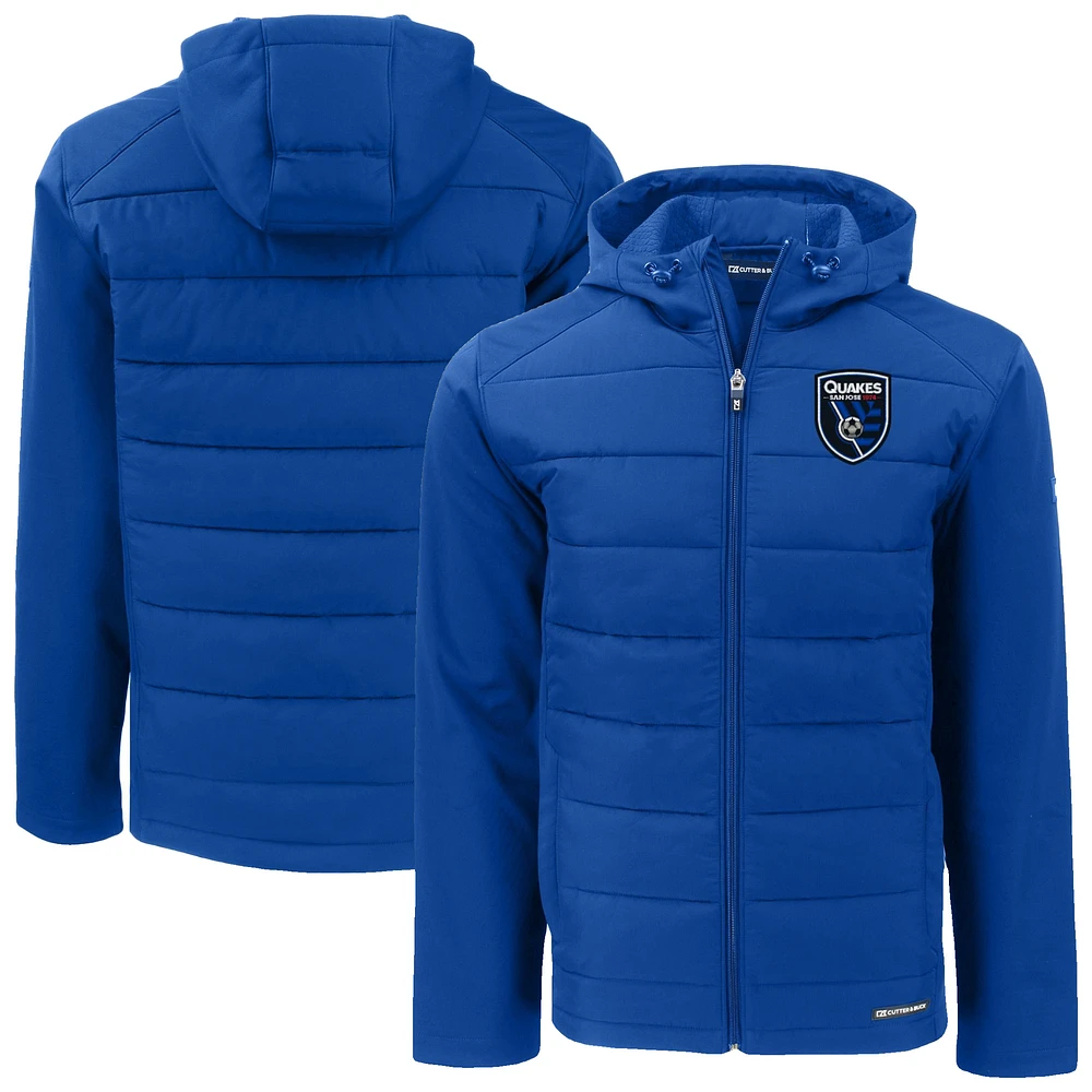 Men's Cutter & Buck San Jose Earthquakes Evoke Hybrid Eco Softshell Recycled Full Zip Hooded Jacket