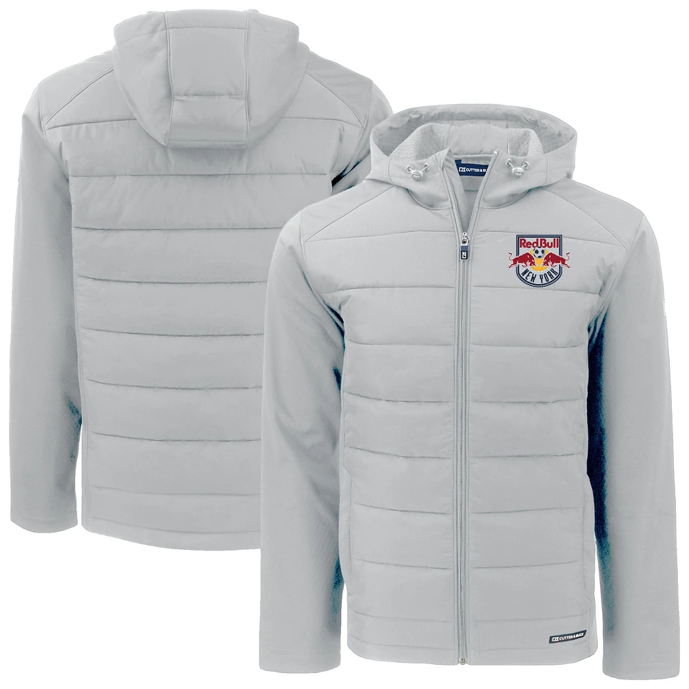 Men's Cutter & Buck Gray New York Red Bulls Evoke Hybrid Eco Softshell Recycled PrimaLoft Full-Zip Hoodie Jacket