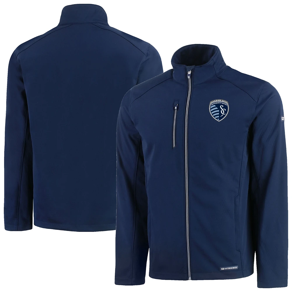 Men's Cutter & Buck Navy Sporting Kansas City Evoke Eco Softshell Recycled Full-Zip Jacket