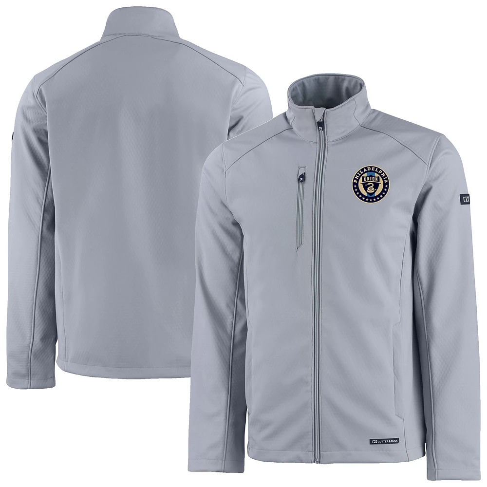 Men's Cutter & Buck Gray Philadelphia Union Evoke Eco Softshell Recycled Full-Zip Jacket