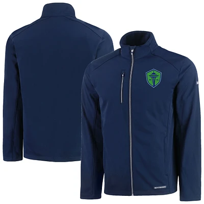 Men's Cutter & Buck Navy Seattle Sounders FC Evoke Eco Softshell Recycled Full-Zip Jacket
