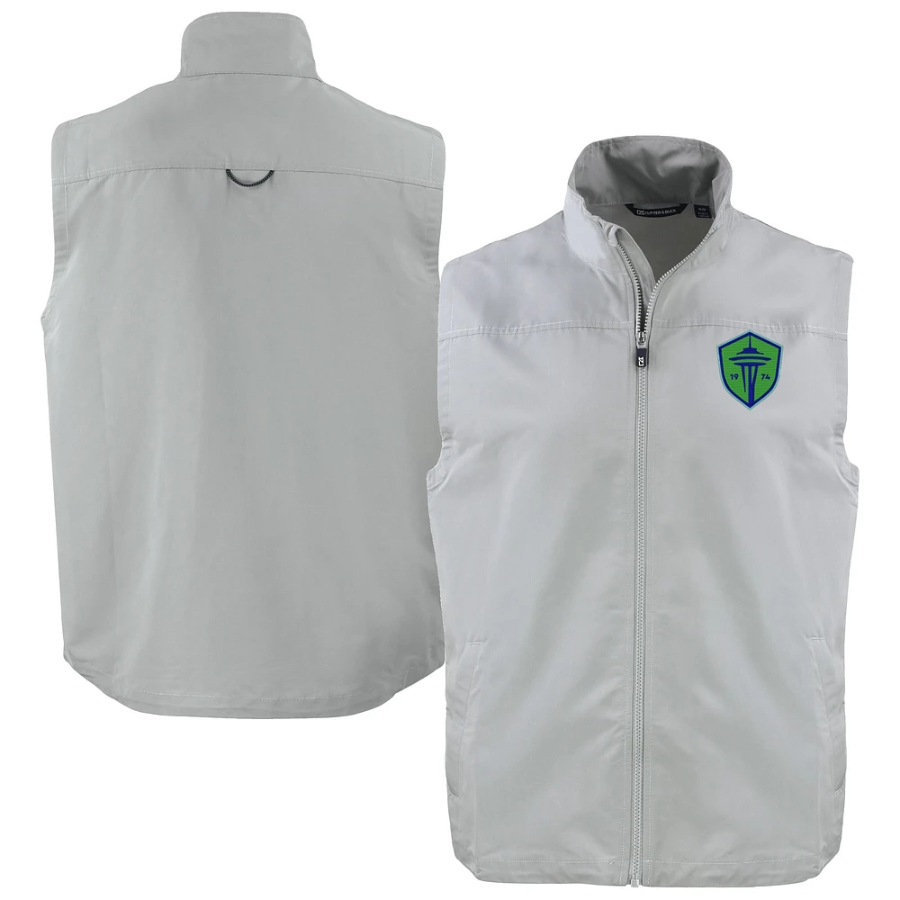 Men's Cutter & Buck Gray Seattle Sounders FC Charter Eco Recycled Full-Zip Vest